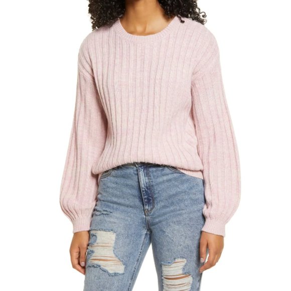 BLANKNYC Heather Ribbed Crewneck Sweater Lilac Mist S NWT - Picture 1 of 14